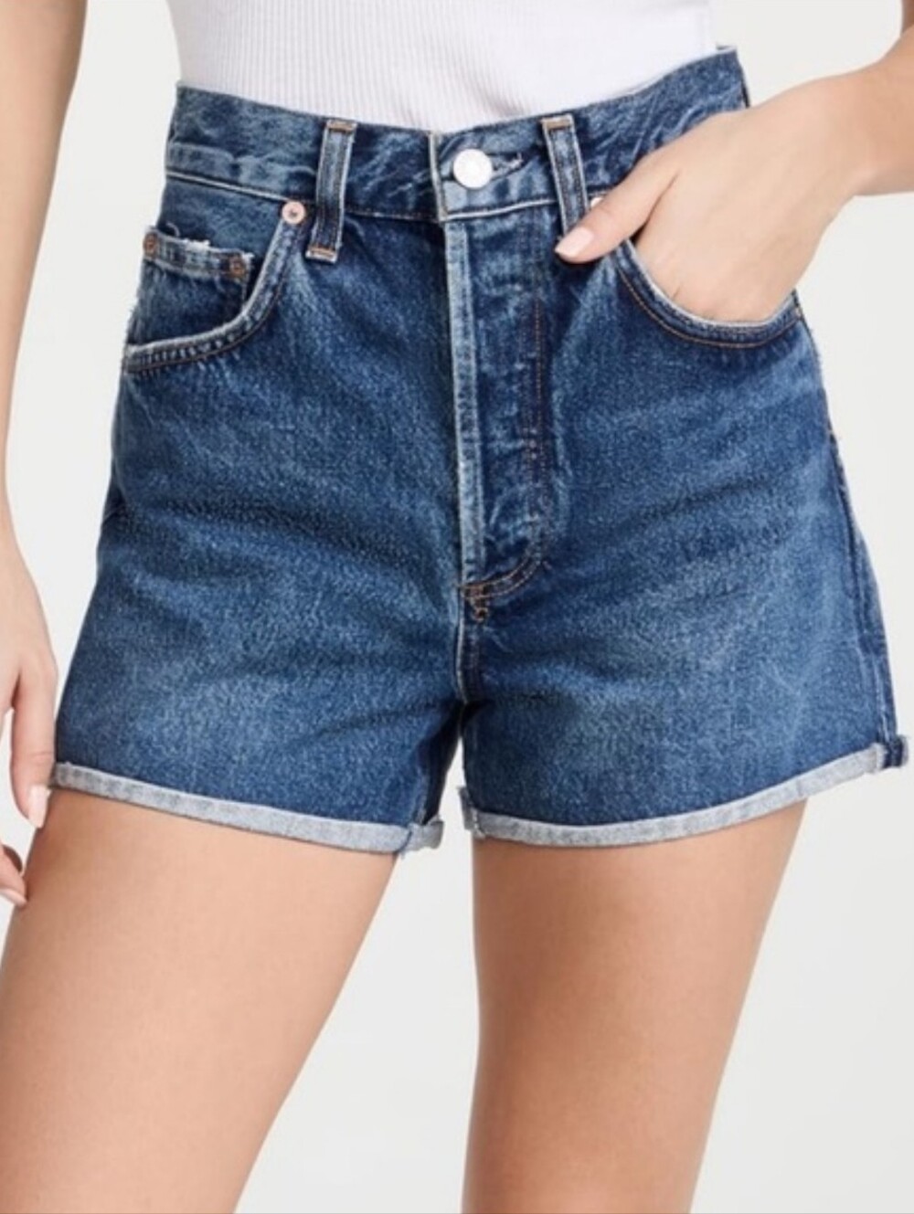 AGOLDE NEW Dee High Rise Rolled Hem Denim Vintage Wash Blue Jean Shorts SZ 31